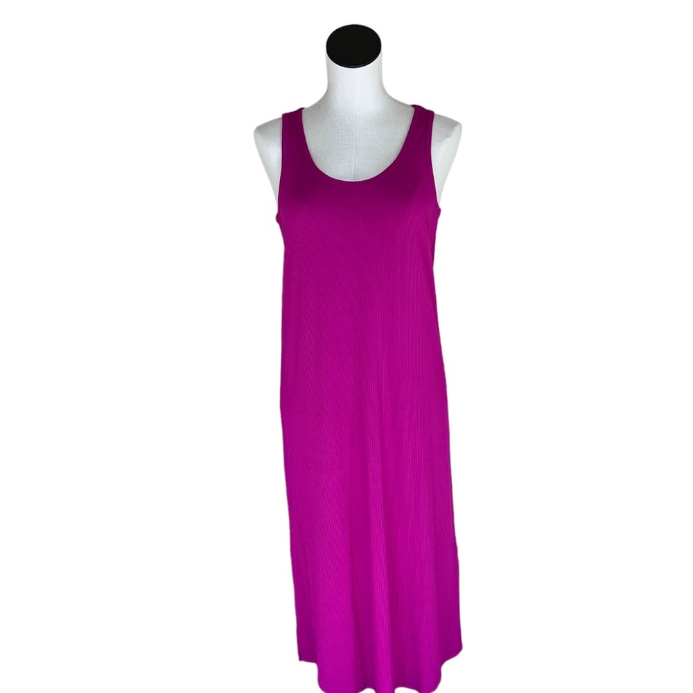 NWT LOFT RIBBED MAXI DRESS SIDE SLIT SMALL IN FUCHSIA Pink / Purple - Picture 2 of 6